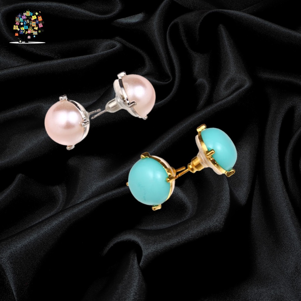 Bubble Earrings Set of 2 Pairs in Turquoise and Iridescent Pink - Picture 1 of 3